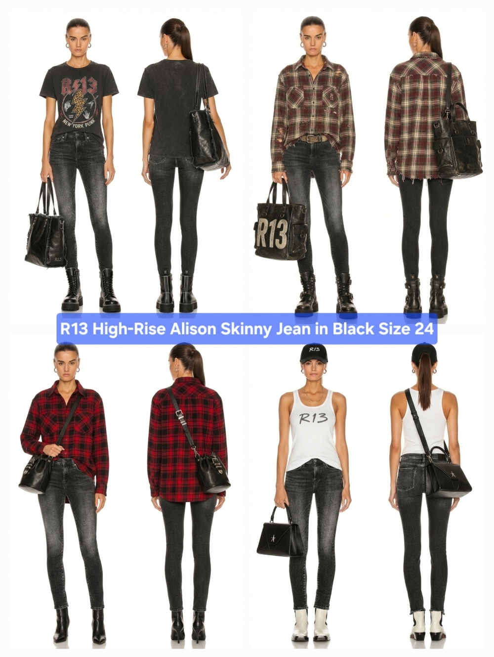 R13 High-Rise Alison Skinny Jean in Black Size 24